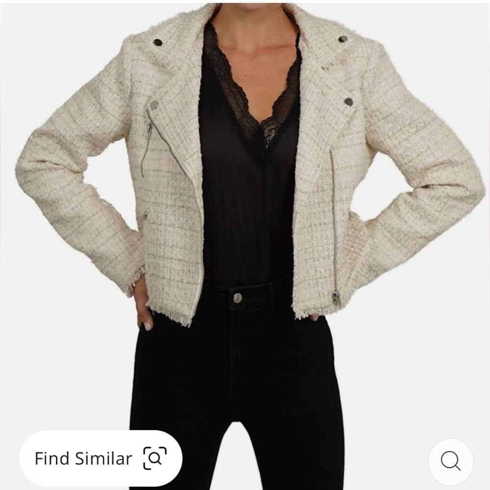 Love Token Tweed Moto Jacket In Ivory And Metallic Medium